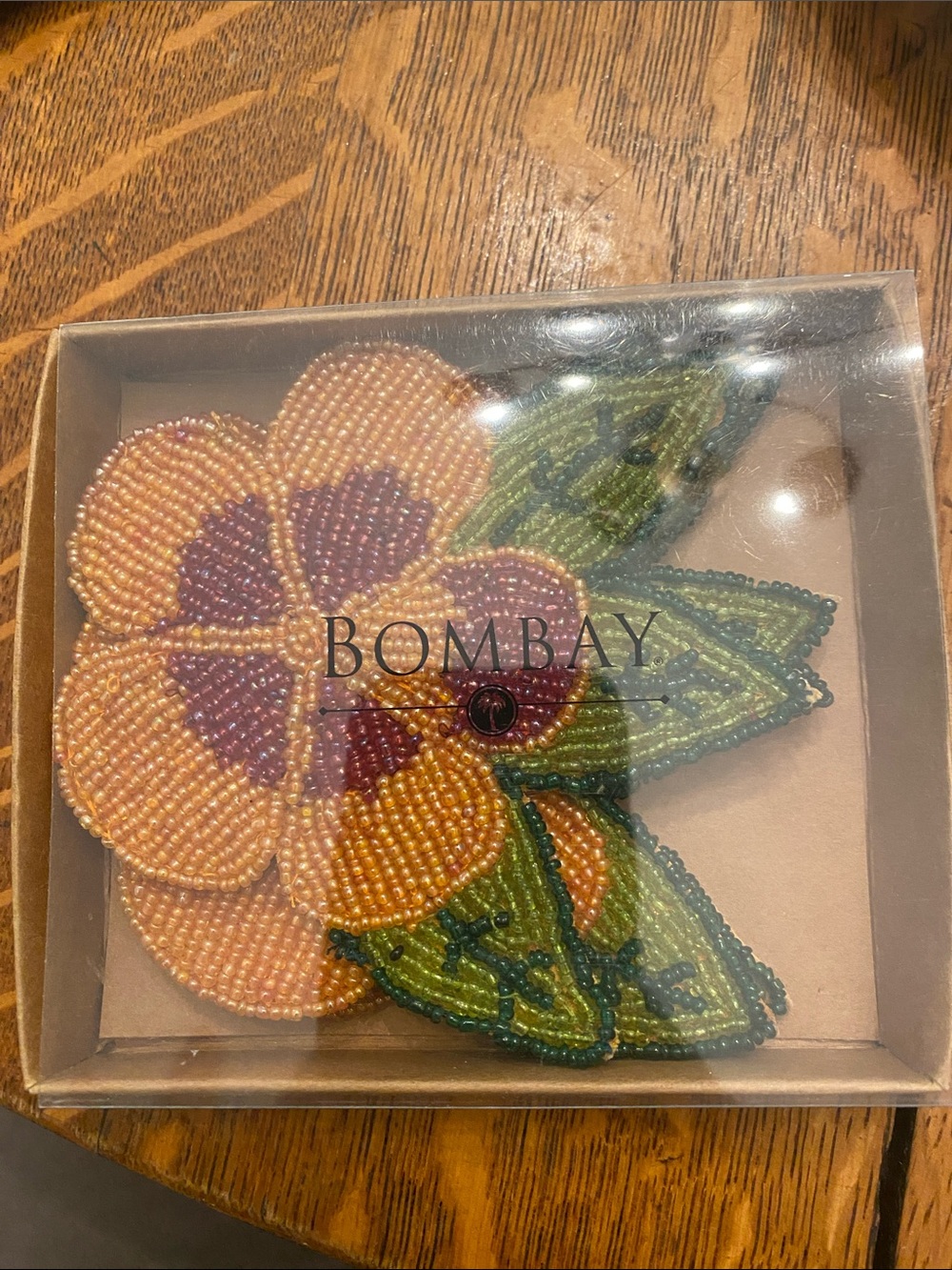 Bombay Beaded Floral Coasters in Peach, Purple & Green